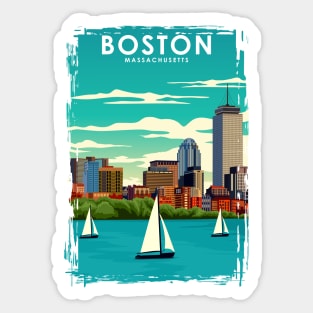 Boston Massachusetts Vintage Minimal Travel Poster Sticker